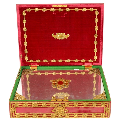 564 - AN AMERICAN ORMOLU-MOUNTED, RED VELVET AND CHROME HUMIDOR BY EDWARD F. CALDWELL & CO. NEW YORK of re... 