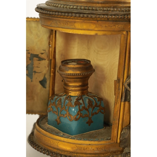 570 - A 19TH CENTURY FRENCH ENGRAVED GILT BRASS AND PIETRA DURA PANELLED DRESSING TABLE JEWELLERY CABINET ... 