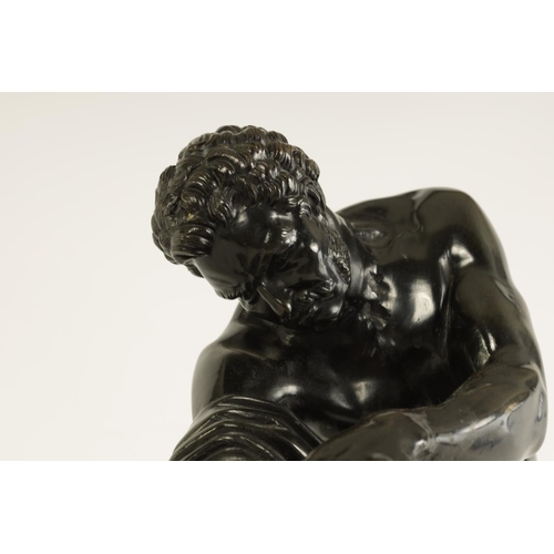 571 - A 19TH CENTURY GREEN PATINATED 'MILO OF CROTON' BRONZE SCULPTURE AFTER EDME DUMONT (1722 - 1775) dep... 