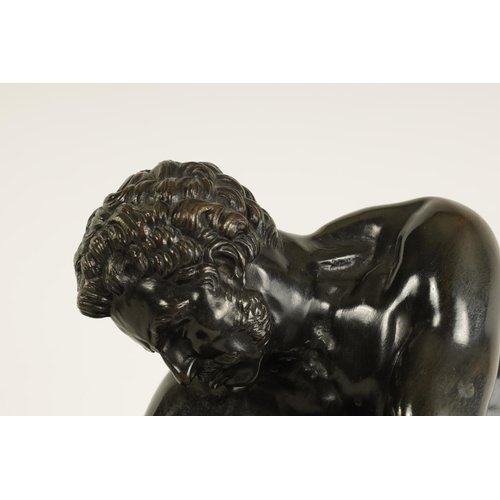 571 - A 19TH CENTURY GREEN PATINATED 'MILO OF CROTON' BRONZE SCULPTURE AFTER EDME DUMONT (1722 - 1775) dep... 