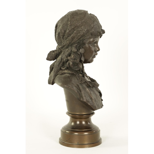 575 - JOHANN POLLAK (GERMAN born 1845) A LATE 19TH CENTURY BRONZE BUST OF A NEOPOLITAN GIRL raised on a ci... 