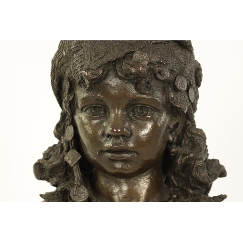 575 - JOHANN POLLAK (GERMAN born 1845) A LATE 19TH CENTURY BRONZE BUST OF A NEOPOLITAN GIRL raised on a ci... 