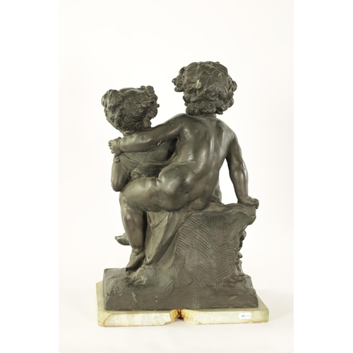 579 - A LARGE 19TH CENTURY BRONZE SCULPTURE IN THE MANNER OF CLODION of green and brown patination modelle... 