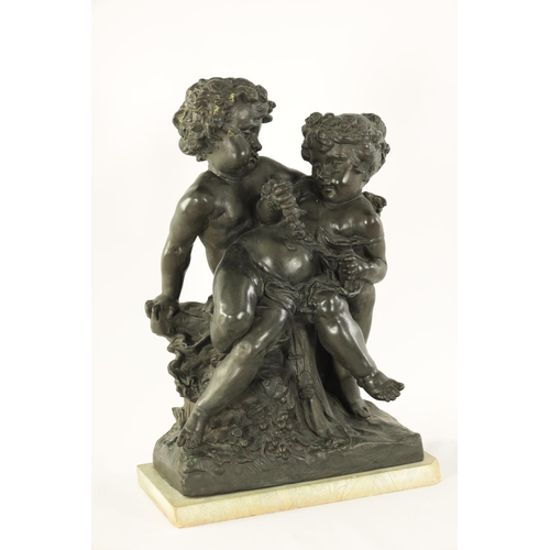 579 - A LARGE 19TH CENTURY BRONZE SCULPTURE IN THE MANNER OF CLODION of green and brown patination modelle... 