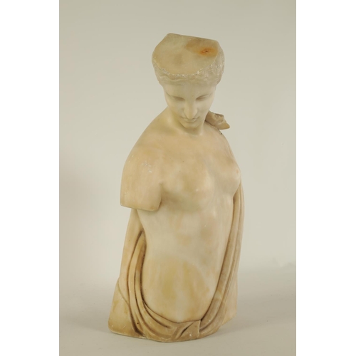 584 - AN 18TH/19TH CENTURY CARERA MARBLE SEMI-NUDE SCULPTURE the torso modelled in the Roman style depicti... 