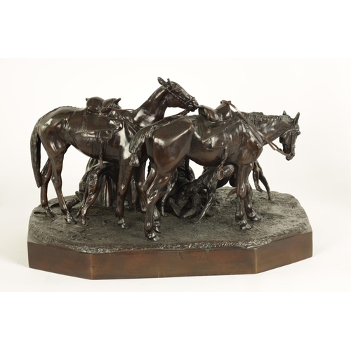 591 - AFTER NIKOLAI LIEBERICH (1828-1883) A LARGE RUSSIAN BRONZE FIGURE GROUP OF COSSACK HUNTERS WITH TWO ... 