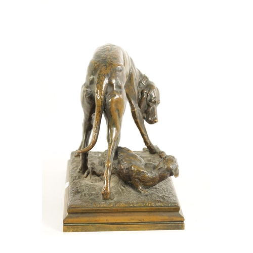 594 - H. FOUQUEZ. A LATE 19TH CENTURY FRENCH PATINATED BRONZE SCULPTURE depiciting a dog and a cat, mounte... 