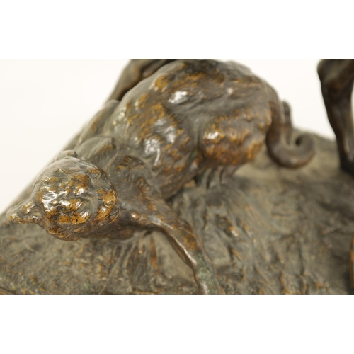 594 - H. FOUQUEZ. A LATE 19TH CENTURY FRENCH PATINATED BRONZE SCULPTURE depiciting a dog and a cat, mounte... 