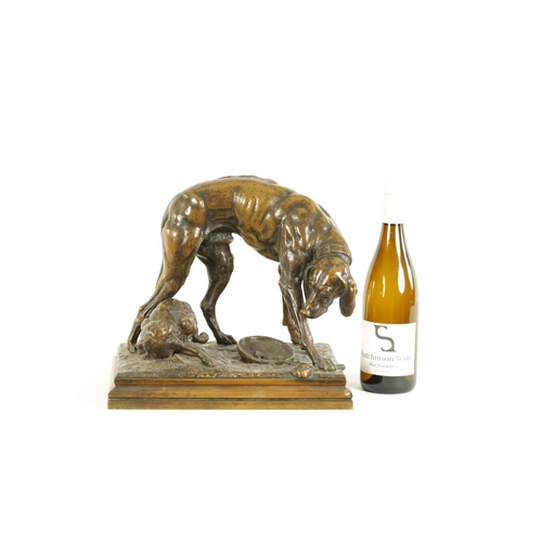 594 - H. FOUQUEZ. A LATE 19TH CENTURY FRENCH PATINATED BRONZE SCULPTURE depiciting a dog and a cat, mounte... 