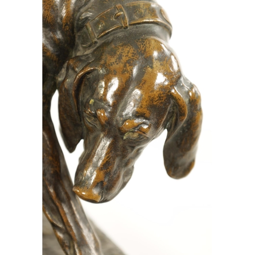 594 - H. FOUQUEZ. A LATE 19TH CENTURY FRENCH PATINATED BRONZE SCULPTURE depiciting a dog and a cat, mounte... 