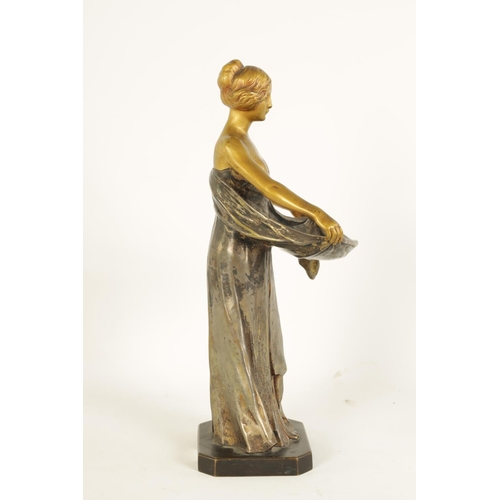 599 - MAURICE BOUVAL (1863-1916) AN ART NOUVEAU GILT AND SILVERED BRONZE FIGURE depiciting a young female ... 