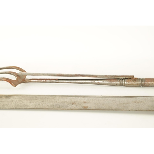 600 - A RARE GIANT PAIR OF LATE REGENCY EXHIBITION CARVING KNIFE AND FORK SET with substantial leaf-carved... 