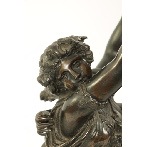 605 - AFTER CLAUDE MICHEL CLODION (1738-1814). A LARGE 19TH CENTURY PATINATED BRONZE BACCHANALIAN FIGURE G... 