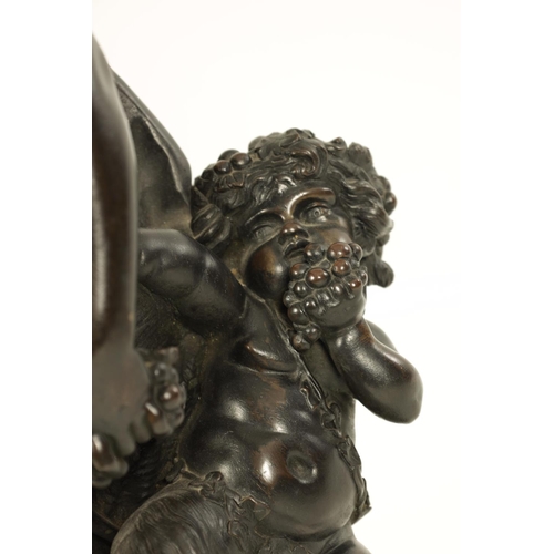 605 - AFTER CLAUDE MICHEL CLODION (1738-1814). A LARGE 19TH CENTURY PATINATED BRONZE BACCHANALIAN FIGURE G... 