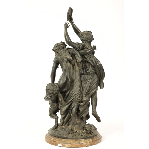 605 - AFTER CLAUDE MICHEL CLODION (1738-1814). A LARGE 19TH CENTURY PATINATED BRONZE BACCHANALIAN FIGURE G... 