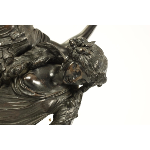 605 - AFTER CLAUDE MICHEL CLODION (1738-1814). A LARGE 19TH CENTURY PATINATED BRONZE BACCHANALIAN FIGURE G... 