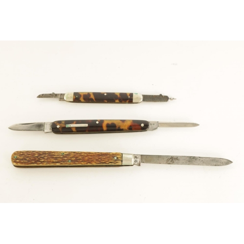 622 - A COLLECTION OF THREE JOSEPH RODGERS FOLDING POCKET KNIVES comprising a single blade knife with stag... 