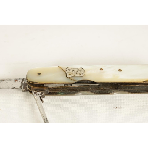 623 - A COLLECTION OF THREE MOTHER-OF-PEARL MULTI BLADE FOLDING KNIVES the first signed 'J.V. OWLISHAW' fi... 