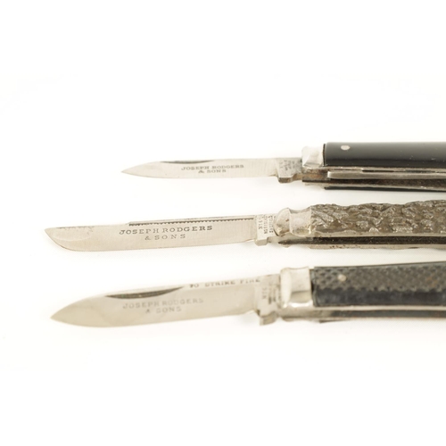 630 - A COLLECTION OF THREE JOSEPH RODGERS FOLDING PEN KNIVES one double bladed with black grip, another w... 