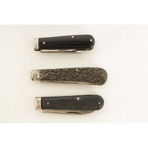 630 - A COLLECTION OF THREE JOSEPH RODGERS FOLDING PEN KNIVES one double bladed with black grip, another w... 