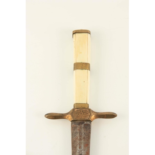 635 - A 19TH CENTURY NAVAL OFFICER'S DIRK with foliate engraved double-edged tapering blade, the hilt with... 