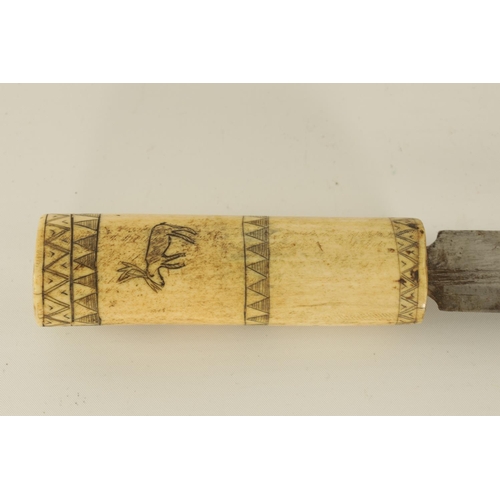 637 - AN EARLY 20TH CENTURY SAMI KNIFE WITH REINDEER HORN HANDLE the 16cm steel blade inscribed 'E. FROST,... 