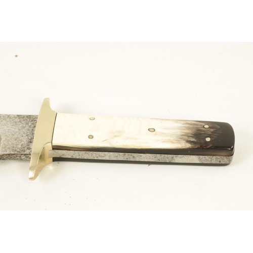 646 - A LARGE 19TH CENTURY HORN HANDLE BOWIE KNIFE BY BROOKES AND CROOKES, SHEFFIELD stamped steel blade b... 