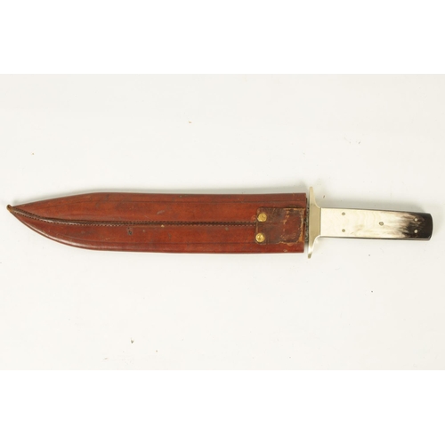 646 - A LARGE 19TH CENTURY HORN HANDLE BOWIE KNIFE BY BROOKES AND CROOKES, SHEFFIELD stamped steel blade b... 