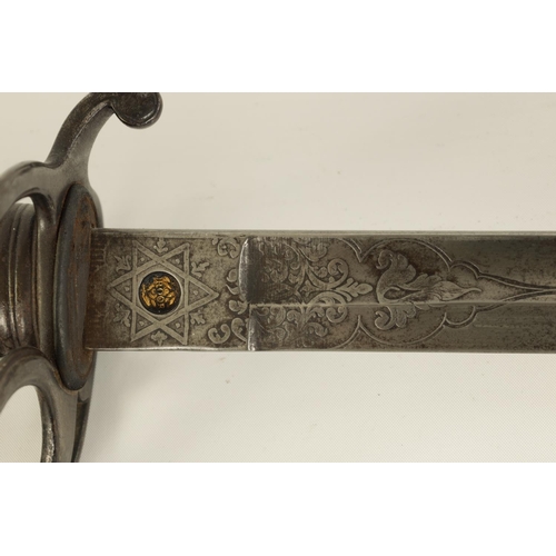 650 - A 19TH CENTURY OFFICERS ARTILLERY DRESS SWORD the 82cm fullered steel blade etched with scrolls and ... 