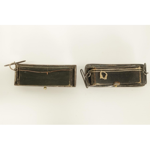 657 - TWO VICTORIAN SILVER MOUNTED OFFICER’S CROSS BELT POUCHES with engraved borders and mounted with a g... 