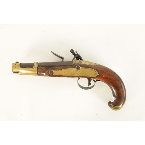 661 - A 19TH CENTURY FRENCH FLINTLOCK PISTOL the steel barrel with octagonal breech and engraved brass sle... 