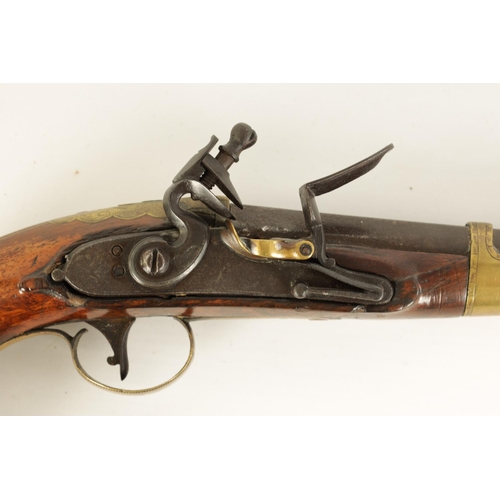 661 - A 19TH CENTURY FRENCH FLINTLOCK PISTOL the steel barrel with octagonal breech and engraved brass sle... 