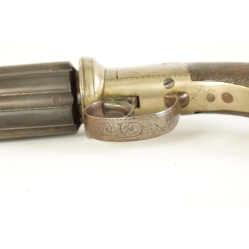 662 - A 19TH CENTURY SIX SHOT PEPPERBOX REVOLVER the 7cm steel barrel with stamped proof marks, foliate en... 