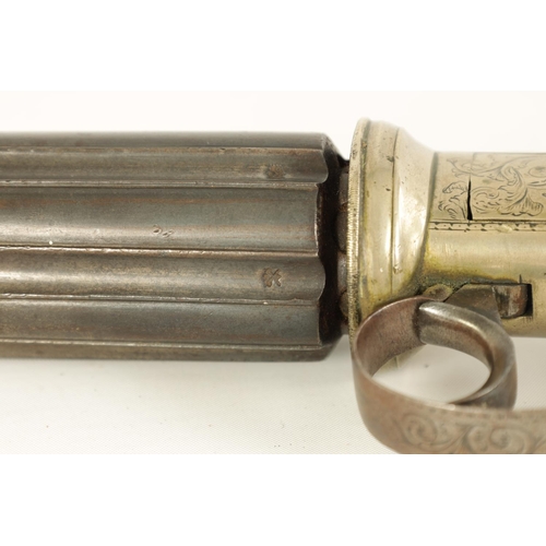 662 - A 19TH CENTURY SIX SHOT PEPPERBOX REVOLVER the 7cm steel barrel with stamped proof marks, foliate en... 