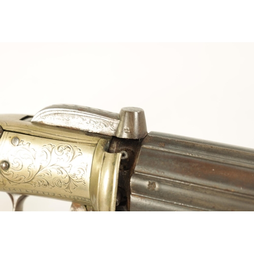 662 - A 19TH CENTURY SIX SHOT PEPPERBOX REVOLVER the 7cm steel barrel with stamped proof marks, foliate en... 