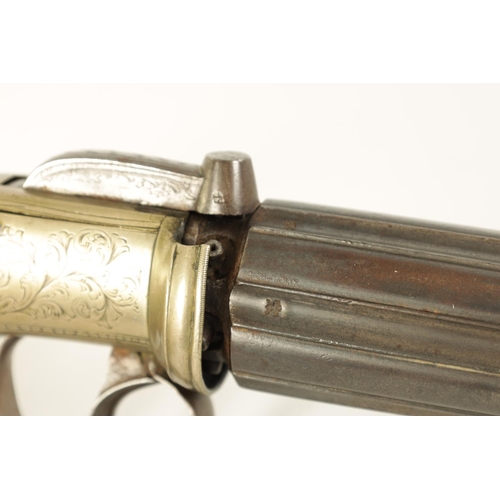 662 - A 19TH CENTURY SIX SHOT PEPPERBOX REVOLVER the 7cm steel barrel with stamped proof marks, foliate en... 