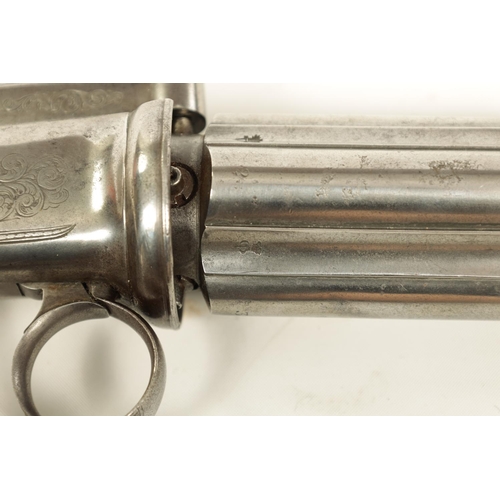 667 - A 19TH CENTURY FOUR-SHOT PEPPERBOX REVOLVER BY J. BLANCH & SON, GRACECHURCH ST. LONDON the 8cm steel... 