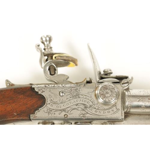 678 - AN EARLY 19TH CENTURY FLINTLOCK BOX-LOCK THREE-BARRELED TAP-ACTION PISTOL BY R. CLARKE, NO. 62. CHEA... 