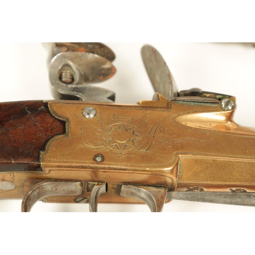 681 - WHELLER. A GOOD PAIR OF EARLY 19TH CENTURY BRONZE FRAMED BOXLOCK BLUNDERBUSS PISTOLS WITH UNDER FLIC... 