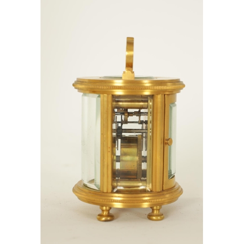 686 - A LATE 19TH CENTURY GILT BRASS FRENCH MINIATURE CYLINDRICAL CARRIAGE CLOCK the engine-turned masked ... 