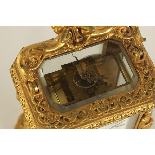 692 - HENRY MARC, PARIS. A MID 19TH CENTURY GILT BRASS FIGURAL CARRIAGE CLOCK with hinged reversed double-... 