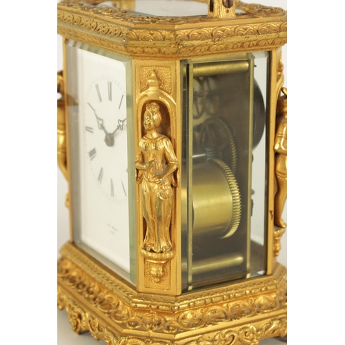 692 - HENRY MARC, PARIS. A MID 19TH CENTURY GILT BRASS FIGURAL CARRIAGE CLOCK with hinged reversed double-... 