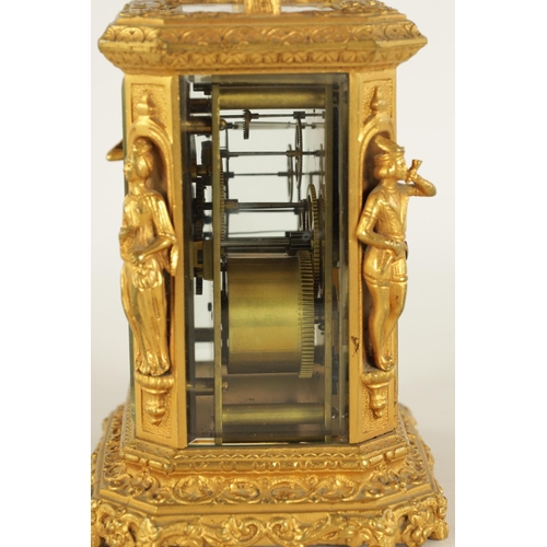 692 - HENRY MARC, PARIS. A MID 19TH CENTURY GILT BRASS FIGURAL CARRIAGE CLOCK with hinged reversed double-... 