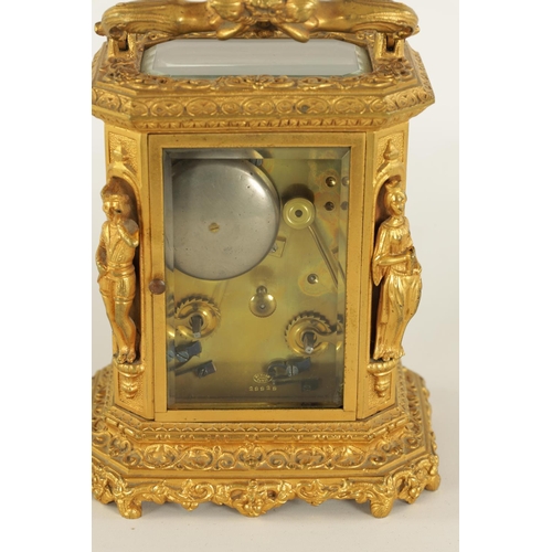 692 - HENRY MARC, PARIS. A MID 19TH CENTURY GILT BRASS FIGURAL CARRIAGE CLOCK with hinged reversed double-... 