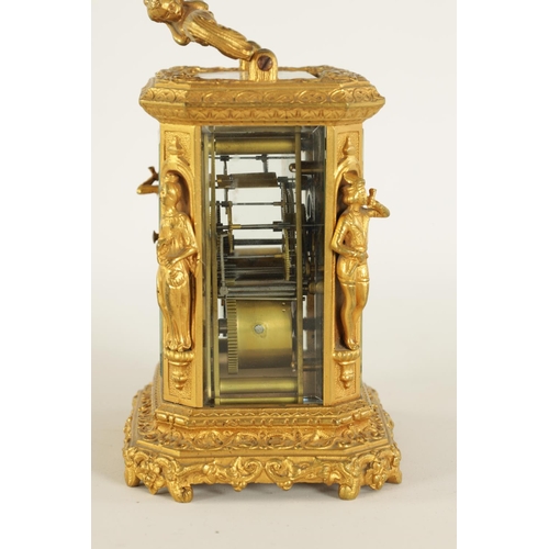 692 - HENRY MARC, PARIS. A MID 19TH CENTURY GILT BRASS FIGURAL CARRIAGE CLOCK with hinged reversed double-... 