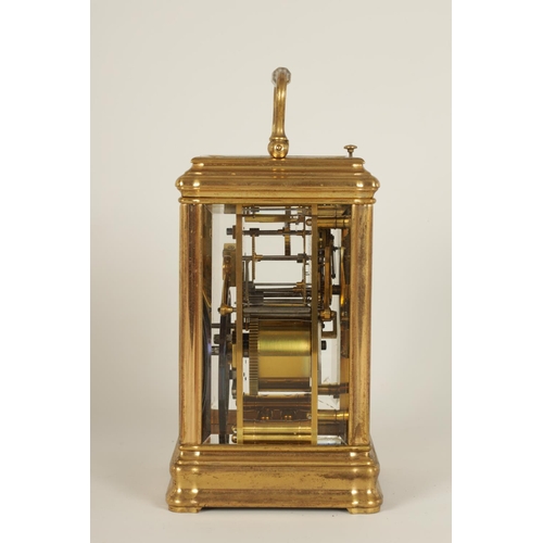 698 - DROCOURT, PARIS. A 19TH CENTURY BRASS GORGE-CASE REPEATING CARRIAGE CLOCK the white enamel dial with... 