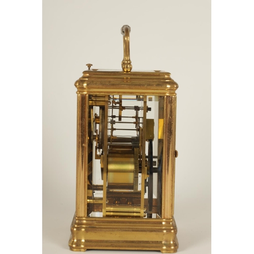 698 - DROCOURT, PARIS. A 19TH CENTURY BRASS GORGE-CASE REPEATING CARRIAGE CLOCK the white enamel dial with... 