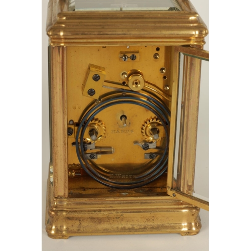 698 - DROCOURT, PARIS. A 19TH CENTURY BRASS GORGE-CASE REPEATING CARRIAGE CLOCK the white enamel dial with... 