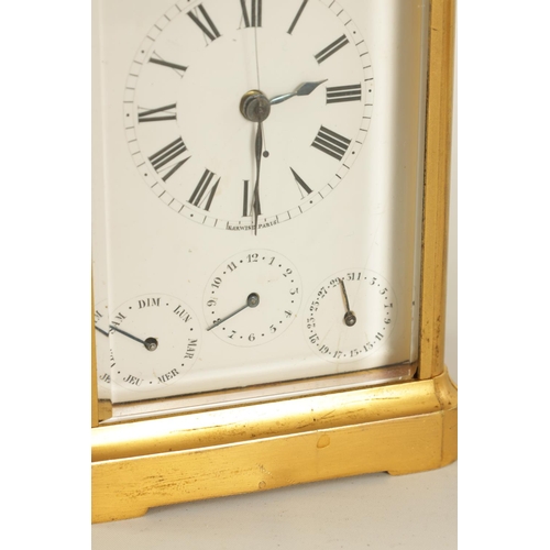 702 - BARWISE, PARIS. A 19TH CENTURY FRENCH GILT BRASS REPEATING CARRIAGE CLOCK WITH CALENDAR WORK AND SWE... 