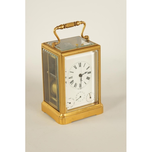 702 - BARWISE, PARIS. A 19TH CENTURY FRENCH GILT BRASS REPEATING CARRIAGE CLOCK WITH CALENDAR WORK AND SWE... 